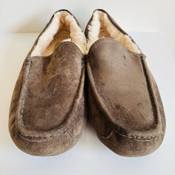 UGG Ascot Slipper – Gray Suede, Shearling Lined, Moc Toe, Men’s Size 10 - Picture 2 of 6